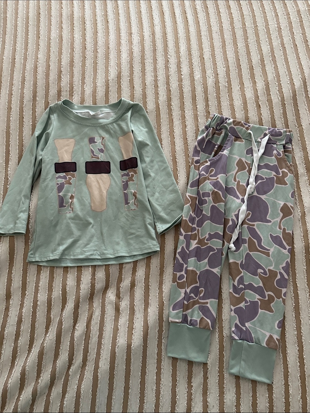 Kids Mint Green Camo Set - Long Sleeve Top & Pants